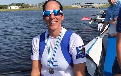 Moran Samuel smiles after winning the silver medal in the World Rowing Championships in Sarasota, Florida, on October 1, 2017. (Screen capture/Daniel Rowing Center)