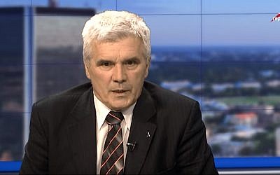 Tomasz Panfil, the historian responsible for education at the Polish Institute of National Remembrance, or IPN, seen in a TV interview on May 31, 2017. (screen capture: YouTube)