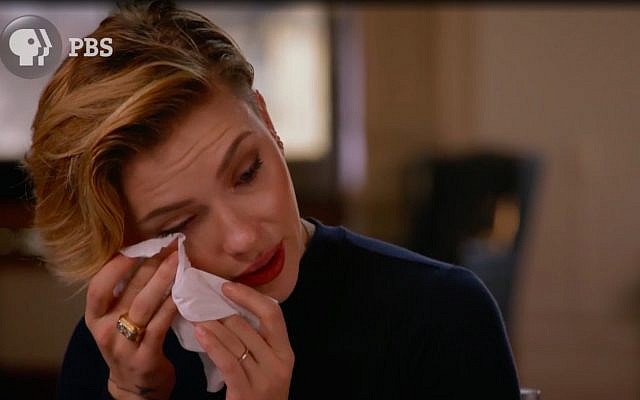 Actress Scarlett Johansson learns of her family history on the PBS show 'Finding Your Roots,' scheduled to air on October 31, 2017. (screen capture)