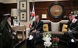 The Greek Orthodox Patriarch (left) meets with Jordan's King Abdullah in Amman to seek support over controversy sparked by church land sales, October 18, 2017. (King of Jordans bureau).