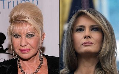 This combination of pictures created on October 9, 2017, show (L) a file photo taken on September 15, 2014  of Ivana Trump attending The Eric Trump 8th Annual Golf Tournament at Trump National Golf Club Westchester in Briarcliff Manor, New York. A file photo taken on September 1, 2017 (R) shows US First Lady Melania Trump looking on as President Donald Trump speaks in the Oval Office at the White House in Washington, DC, after receiving an update from disaster relief organizations on Hurricane Harvey recovery efforts . (AFP PHOTO / GETTY IMAGES NORTH AMERICA AND AFP PHOTO / Dave Kotinsky AND NICHOLAS KAMM)