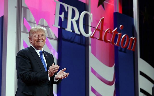 President Donald Trump at the 2017 Value Voters Summit, October 13, 2017, in Washington. (AP Photo/Evan Vucci) President Donald Trump at the 2017 Value Voters Summit, October 13, 2017, in Washington. (AP Photo/Evan Vucci)