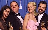 Harvey Weinstein (second from left) celebrates with Gwyneth Paltrow (second from right) after receiving the Oscar for best picture for 'Shakespeare In Love' during the 71st Annual Academy Awards Sunday, March 21, 1999, at the Dorothy Chandler Pavilion of the Los Angeles Music Center (AP Photo/Dave Caulkin)