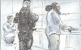 A court sketch made on November 2, 2017, shows Abdelkader Merah (R) on the last day of his trial at the Paris' courthouse. (AFP Photo/Benoit Peyruco)