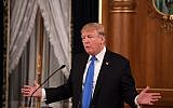 US President Donald Trump speaks during a state banquet dinner with Japanese Prime Minister Shinzo Abe, not seen, in Tokyo, Japan, November 6, 2017. (AFP/JIM WATSON)