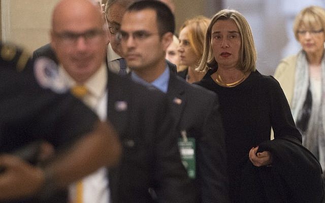 The European Union's top diplomat Federica Mogherini (R) walks through the US Capitol building on November 7, 2017.(AFP Photo/Saul Loeb) The European Union's top diplomat Federica Mogherini (R) walks through the US Capitol building on November 7, 2017.(AFP Photo/Saul Loeb)