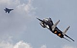 An Israeli Air Force F-15 takes off during the Blue Flag air exercise at the Ovda air force base, north of the Israeli city of Eilat, on November 8, 2017. (Jack Guez/AFP)