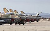 Israeli Air Force F-16I on the tarmac during the Blue Flag air exercise at the Ovda air force base, north of the Israeli city of Eilat, on November 8, 2017. (Jack Guez/AFP)
