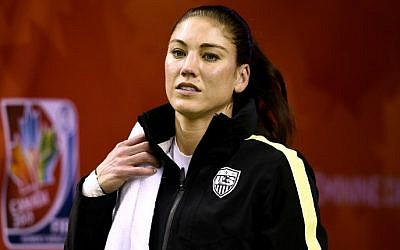 This file photo taken on June 29, 2015, shows USA goalkeeper Hope Solo at a training session in Montreal ahead of a Women's World Cup match. (AFP Photo/Franck Fife)