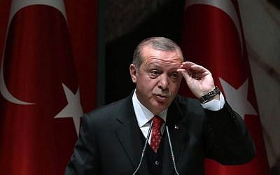 Turkish President Recep Tayyip Erdogan gestures as he speaks during the Justice and Development (AK) Party's provincial heads meeting in Ankara, November 17, 2017. (AFP/Adem Altan)