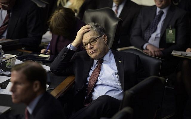 This photo taken on March 20, 2017 shows US Senator Al Franken (D-MN) taking a break during the Neil Gorsuch Senate Judiciary Committee confirmation hearing as US President Donald Trump's nominee for the Supreme Court on Capitol Hill in Washington, DC. (AFP PHOTO / Brendan SMIALOWSKI) This photo taken on March 20, 2017 shows US Senator Al Franken (D-MN) taking a break during the Neil Gorsuch Senate Judiciary Committee confirmation hearing as US President Donald Trump's nominee for the Supreme Court on Capitol Hill in Washington, DC. (AFP PHOTO / Brendan SMIALOWSKI)