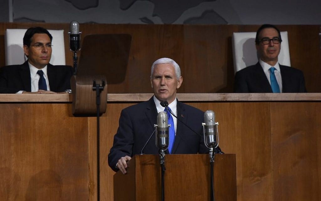 US Vice President Mike Pence speaks as he attends a Permanent Mission of Israel to the United Nations event celebrating the 70th anniversary of the UN vote calling for "the establishment of a Jewish State in the Land of Israel", at Queens Museum on November 28, 2017 in New York. (AFP PHOTO / TIMOTHY A. CLARY) US Vice President Mike Pence speaks as he attends a Permanent Mission of Israel to the United Nations event celebrating the 70th anniversary of the UN vote calling for "the establishment of a Jewish State in the Land of Israel", at Queens Museum on November 28, 2017 in New York. (AFP PHOTO / TIMOTHY A. CLARY)