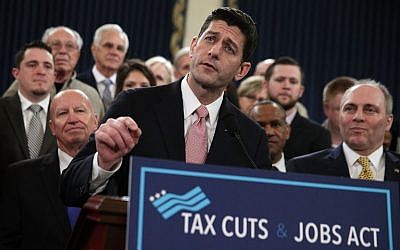 Speaker of the House Rep. Paul Ryan (R-WI), center, speaks during a news conference on the tax reform legislation on Capitol Hill in Washington, DC, November 2, 2017. (Alex Wong/Getty Images/AFP)