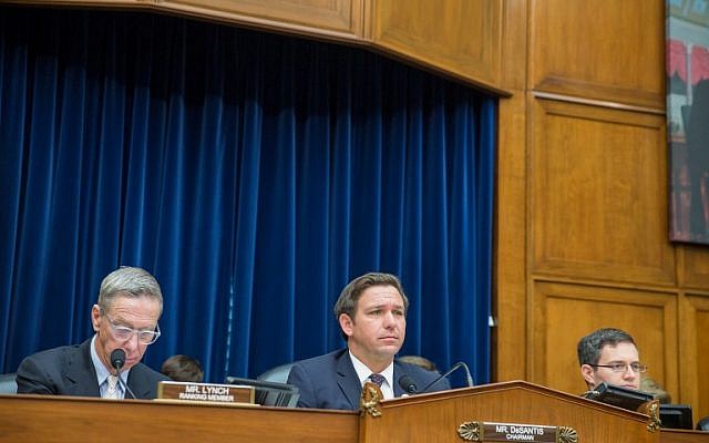 Rep. Ron DeSantis, center, speaks at the National Oversight and Government Reform Committee on moving the US Embassy in Israel to Jerusalem on Capitol Hill on November 8, 2017 in Washington, DC. (Tasos Katopodis/Getty Images/AFP) Rep. Ron DeSantis, center, speaks at the National Oversight and Government Reform Committee on moving the US Embassy in Israel to Jerusalem on Capitol Hill on November 8, 2017 in Washington, DC. (Tasos Katopodis/Getty Images/AFP)