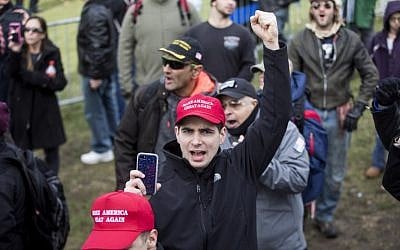 Illustrative: A participant of an alt-right event holds his fist up on the Boston Common on November 18, 2017 in Boston, Massachusetts. (Scott Eisen/Getty Images/AFP)