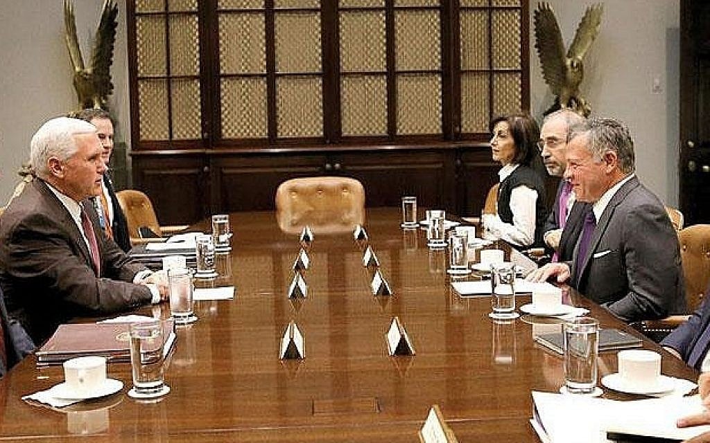 King Abdullah II of Jordan meets with US Vice President Mike Pence in Washington, DC, on November 27, 2017 (Jordanian Royal Court) King Abdullah II of Jordan meets with US Vice President Mike Pence in Washington, DC, on November 27, 2017 (Jordanian Royal Court)