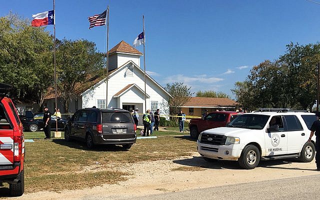 Emergency personnel respond to a fatal shooting at a Baptist church in Sutherland Springs, Texas, November 5, 2017. (KSAT via AP) Emergency personnel respond to a fatal shooting at a Baptist church in Sutherland Springs, Texas, November 5, 2017. (KSAT via AP)
