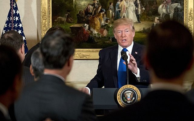 US President Donald Trump speaks during a meeting with US and Japanese Business Leaders in Tokyo on November 6, 2017. (AP/Andrew Harnik) US President Donald Trump speaks during a meeting with US and Japanese Business Leaders in Tokyo on November 6, 2017. (AP/Andrew Harnik)