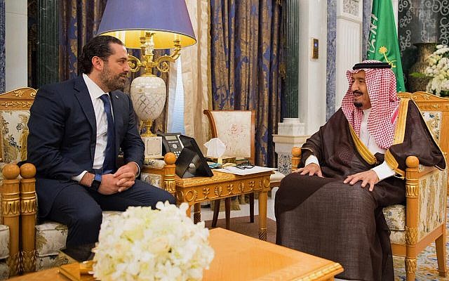 In this photo provided by the Saudi Press Agency, Saudi King Salman, right, meets with outgoing Lebanese Prime Minister Saad Hariri in Riyadh, Saudi Arabia, Monday, Nov. 6, 2017. (Saudi Press Agency, via AP) In this photo provided by the Saudi Press Agency, Saudi King Salman, right, meets with outgoing Lebanese Prime Minister Saad Hariri in Riyadh, Saudi Arabia, Monday, Nov. 6, 2017. (Saudi Press Agency, via AP)