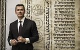 Russian billionaire Ziyavudin Magomedov attends signing of an agreement between the state libraries of Israel and Russia at the National Library of Israel in Jerusalem, November 7, 2017. (AP/Tsafrir Abayov)