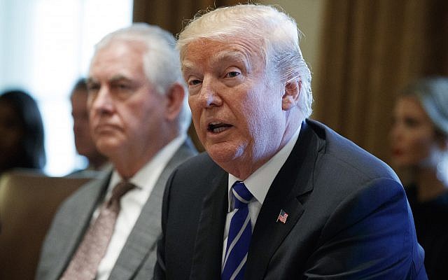 Secretary of State Rex Tillerson (l) listens as US President Donald Trump announces that the United States will designate North Korea a state sponsor of terrorism during a cabinet meeting at the White House, November 20, 2017, in Washington. (AP Photo/Evan Vucci) Secretary of State Rex Tillerson (l) listens as US President Donald Trump announces that the United States will designate North Korea a state sponsor of terrorism during a cabinet meeting at the White House, November 20, 2017, in Washington. (AP Photo/Evan Vucci)
