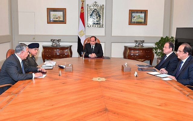 This photo released by Egypt's Presidency shows Abdel-Fattah El-Sissi, center, meeting with officials in Cairo after terrorists attacked a crowded mosque during Friday prayers in the Sinai Peninsula. (Egyptian Presidency via AP) This photo released by Egypt's Presidency shows Abdel-Fattah El-Sissi, center, meeting with officials in Cairo after terrorists attacked a crowded mosque during Friday prayers in the Sinai Peninsula. (Egyptian Presidency via AP)