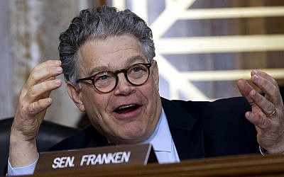 Sen. Al Franken (Democrat-Minnesota), speaks during the Energy and Natural Resources Committee hearing on Capitol Hill in Washington, November 15, 2017. (AP Photo/ Jose Luis Magana/ File)