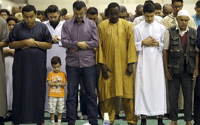 In this September 12, 2016 photo, Muslims offer Eid al-Adha prayers in a convention center in Marseille, southern France. (AP/Claude Paris) In this September 12, 2016 photo, Muslims offer Eid al-Adha prayers in a convention center in Marseille, southern France. (AP/Claude Paris)