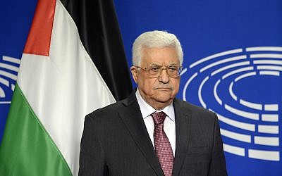 Palestinian Authority President Mahmoud Abbas poses for photographs at the European Parliament in Brussels on June 23, 2016. (Thierry Charlier/AFP/Getty Images via JTA)