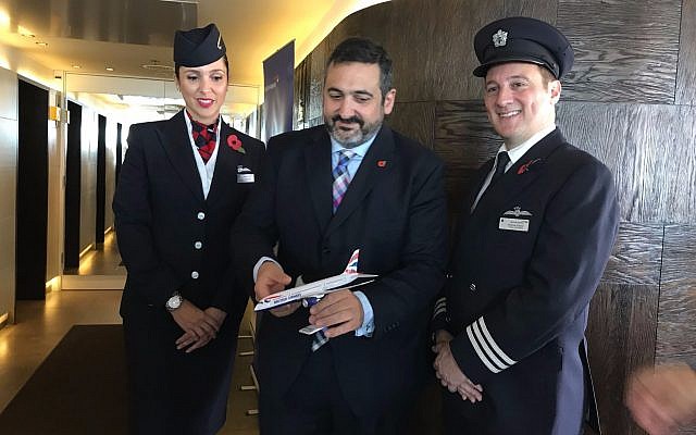British Airways CEO and Chairman Alex Cruz, center, in Tel Aviv, marking 85 years since the start of the UK-Israel route. Nov. 9, 2017 (Shoshanna Solomon/Times of Israel) British Airways CEO and Chairman Alex Cruz, center, in Tel Aviv, marking 85 years since the start of the UK-Israel route. Nov. 9, 2017 (Shoshanna Solomon/Times of Israel)