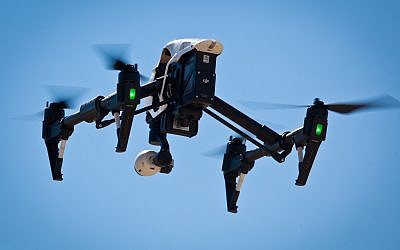 Illustrative: A remote-controlled drone with a camera attached to it, February 18, 2015. (Moshe Shai/FLASH90)