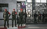 Palestinian security forces stand guard at the Rafah border crossing with Egypt, in the southern Gaza Strip on November 18, 2017. (Abed Rahim Khatib/Flash90)