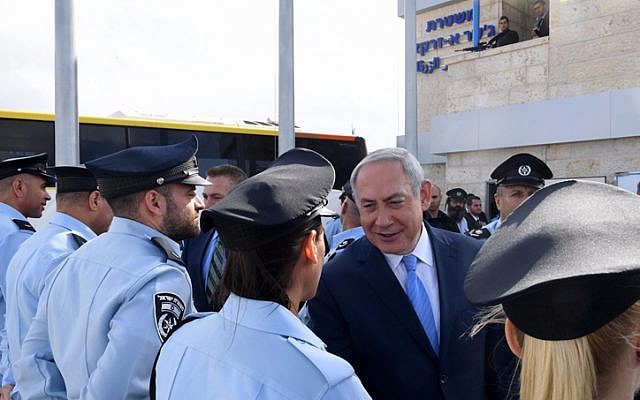 Prime Minister Benjamin Netanyahu at an inauguration ceremony marking the opening of a new police station in the northern Arab Israeli town of Jisr az-Zarqa, November 21, 2017. (Kobi Gideon/GPO) Prime Minister Benjamin Netanyahu at an inauguration ceremony marking the opening of a new police station in the northern Arab Israeli town of Jisr az-Zarqa, November 21, 2017. (Kobi Gideon/GPO)