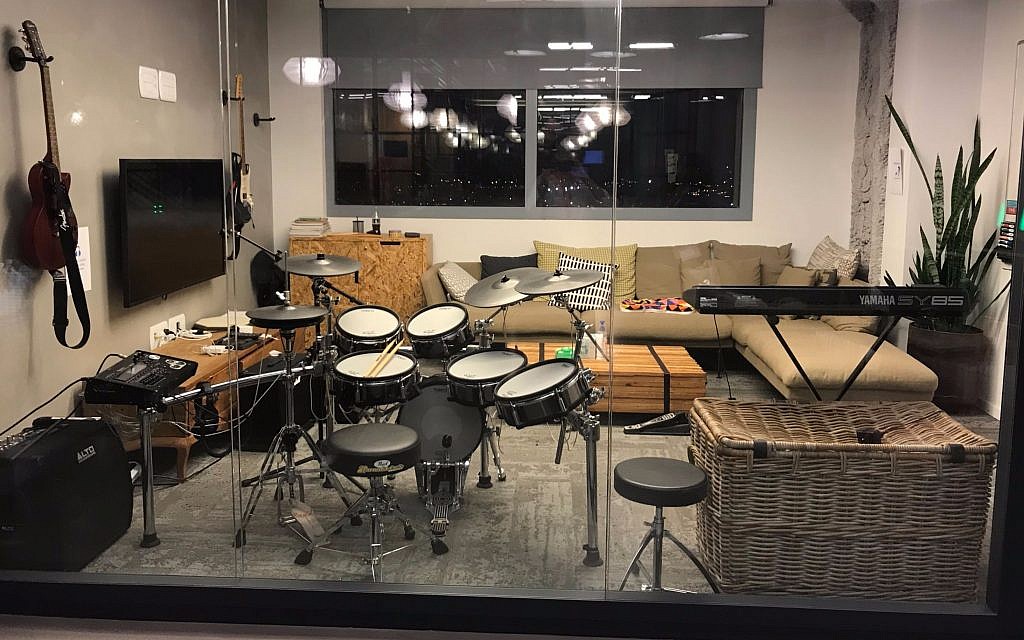 A music room in Facebook Israel's current Tel Aviv office; designed by Setter Architects (Shoshanna Solomon/TimesofIsrael)