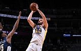 Omri Casspi #18 of the Golden State Warriors shoots the ball against the Denver Nuggets on November 4, 2017 at the Pepsi Center in Denver, Colorado. (Courtesy Golden State Warriors; Photo by Garrett Ellwood/NBAE via Getty Images)