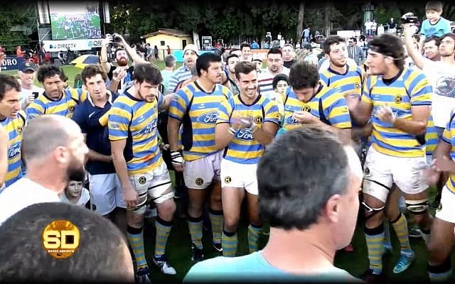 Players from Argentina's Hindu rugby club celebrate winning the Torneo de la URBA, November 11, 2017. (Screen capture: YouTube) Players from Argentina's Hindu rugby club celebrate winning the Torneo de la URBA, November 11, 2017. (Screen capture: YouTube)