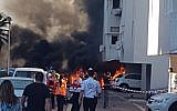 An car explosion on Mount Hermon Street in Ashdod on November 7, 2017. (Magen David Adom)