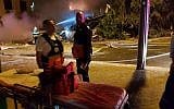 Medics at the site of an explosion and building collapse in Jaffa on November 27, 2017 (Magen David Adom)