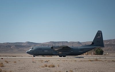 A C130J transport plane takes part in the international Blue Flag exercise in early November 2017. (Israel Defense Forces)