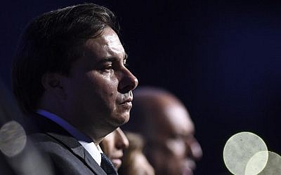 The President of Brazilian Chamber of Deputies, Rodrigo Maia, at the 2016 Paralympics Games at the Maracana Stadium in Rio de Janeiro, Sept. 18, 2016. (Raphael Dias/Getty Images via JTA)