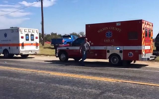 First responders at First Baptist Church in Sutherland Springs, Texas after mass shooting on November 5, 2017. (Screen capture: YouTube) First responders at First Baptist Church in Sutherland Springs, Texas after mass shooting on November 5, 2017. (Screen capture: YouTube)