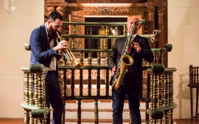 Jerusalem Jazz Festival director and trumpeter Avishai Cohen (left) at the 2015 festival (Courtesy Jerusalem Jazz Festival)