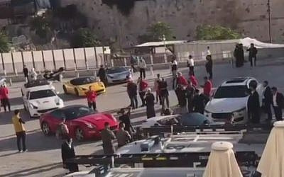 Ferrari cars at the Western Wall plaza on November 3, 2017 (YouTube screenshot)