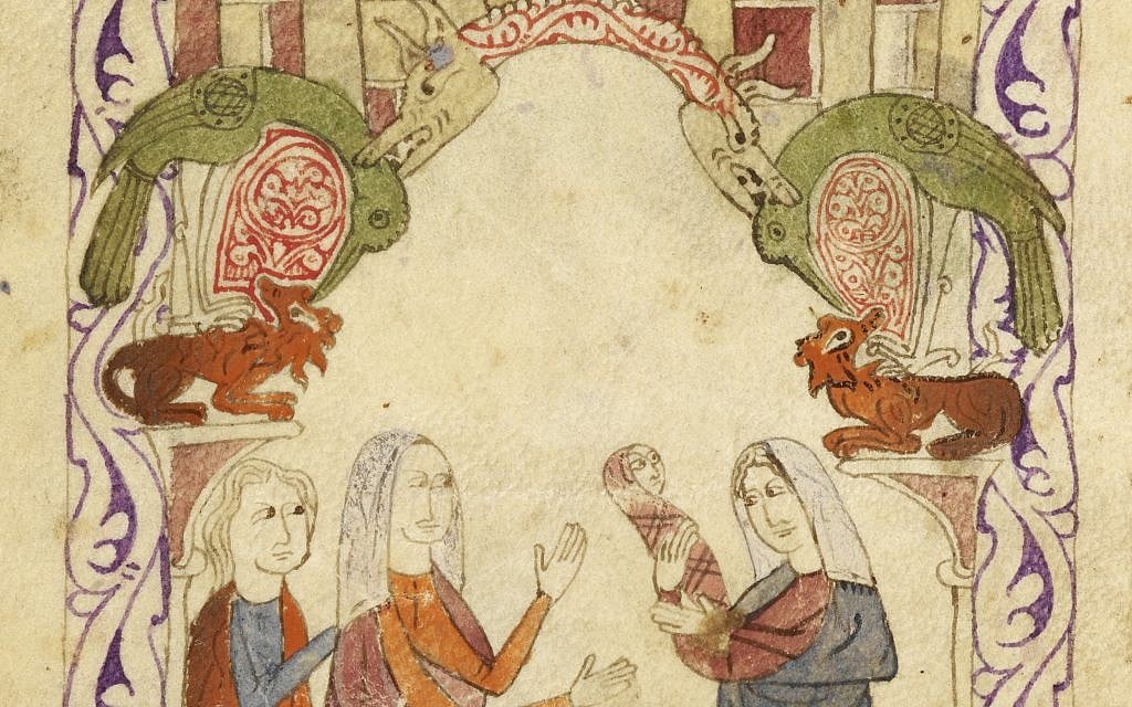 Depiction of the finding of Moses in the Nile by Pharaoh’s daughter. Hispano-Moresque Haggadah, Spain 1275-1324 (courtesy British Library)
