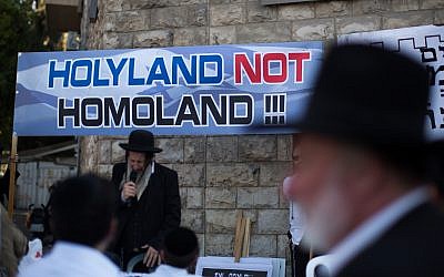 Orthodox Jews who are not conventional heterosexuals often find that the community turns a deaf ear. Here, ultra-Orthodox Jews protest in the Mea Shearim neighborhood of Jerusalem against the annual Jerusalem pride parade, July 30, 2015. (Yonatan Sindel /Flash 90)