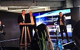 Daimler AG chairman, Dieter Zetsche, center, with Ola Källenius, the head of group research at Mercedes-Benz Cars Development (left) at the launch of the Mercedes-Benz Tel Aviv Tech Center; Nov. 16, 2017 (Shoshanna Solomon/TimesofIsrael)