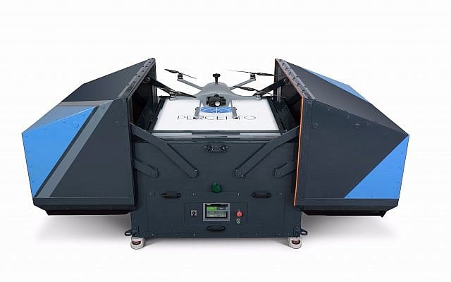 Israeli startup Percepto's Sparrow I drone system: the base station (Courtesy)