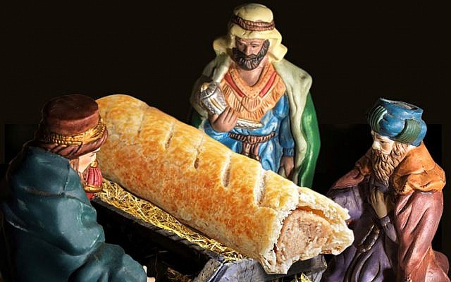 An advert for UK bakery chain Greggs showing the Three Wise Men worshiping a sausage roll. (Taylor Herring/Greggs/PA) An advert for UK bakery chain Greggs showing the Three Wise Men worshiping a sausage roll. (Taylor Herring/Greggs/PA)
