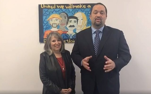 Ben Jealous, who is running for Maryland governor, with Jewish activist running mate Susan Turnbull, November 29, 2017. (Facebook) Ben Jealous, who is running for Maryland governor, with Jewish activist running mate Susan Turnbull, November 29, 2017. (Facebook)