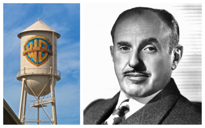 Jack Warner, of the Warner Bros. and the famous Warner Bros. water tower. (Jack Warner/public domain; image of tower/ traveljunction.com)